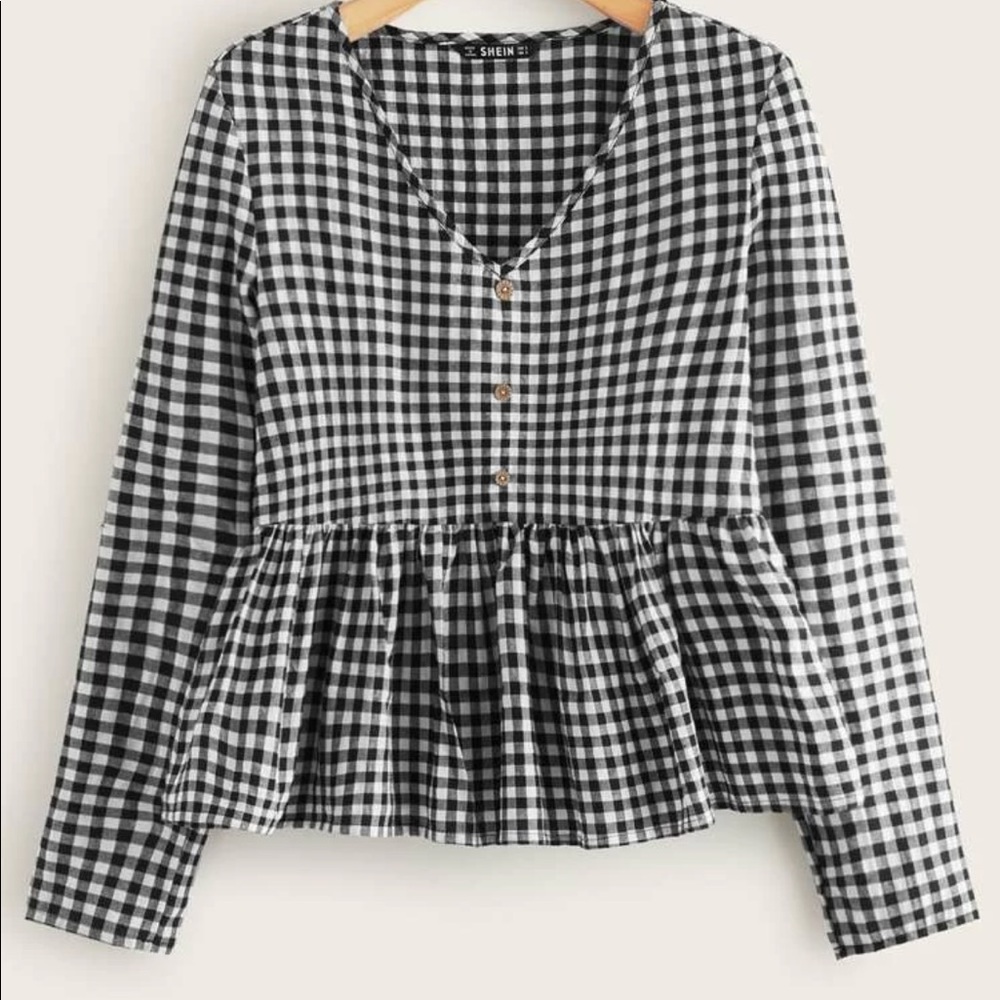 gingham button front top